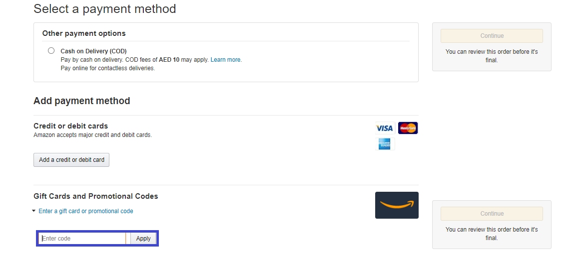 Amazon UAE Checkout Page