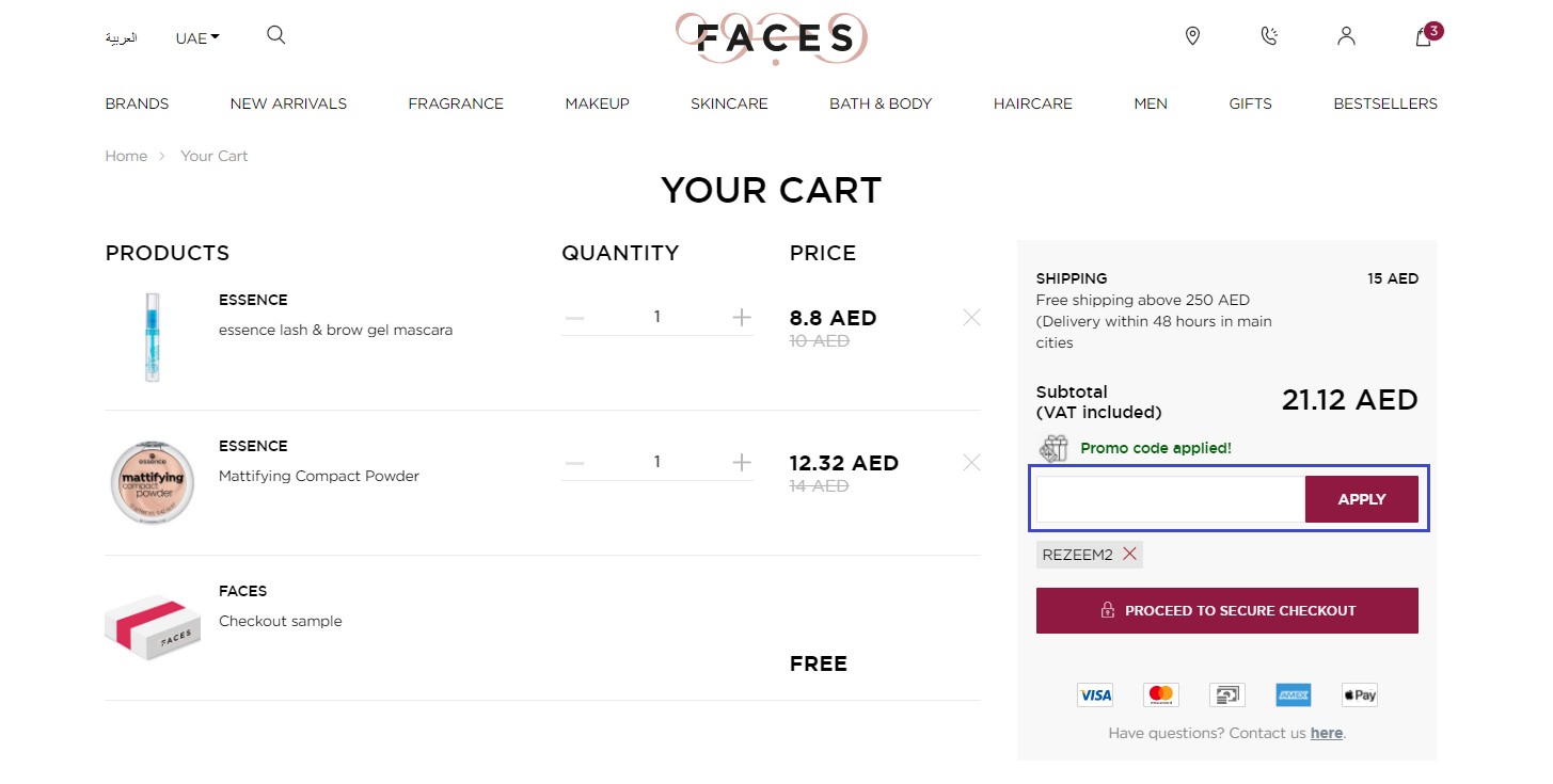Apply Faces Promo Code at Checkout
