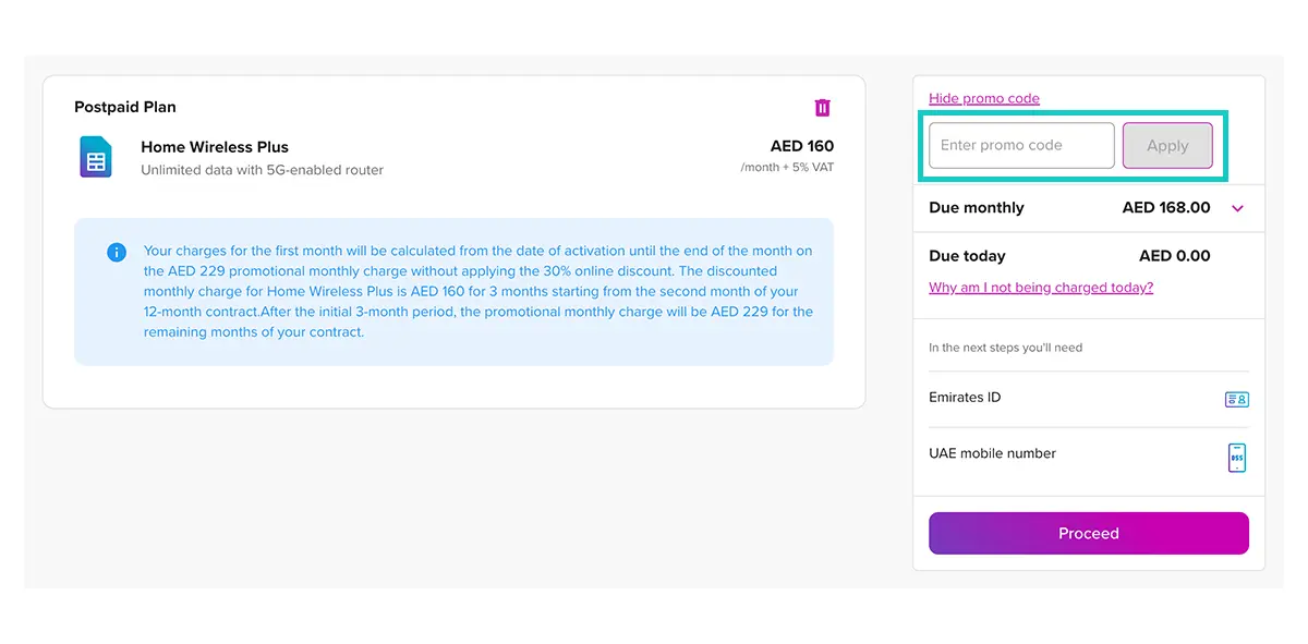 apply du promo code