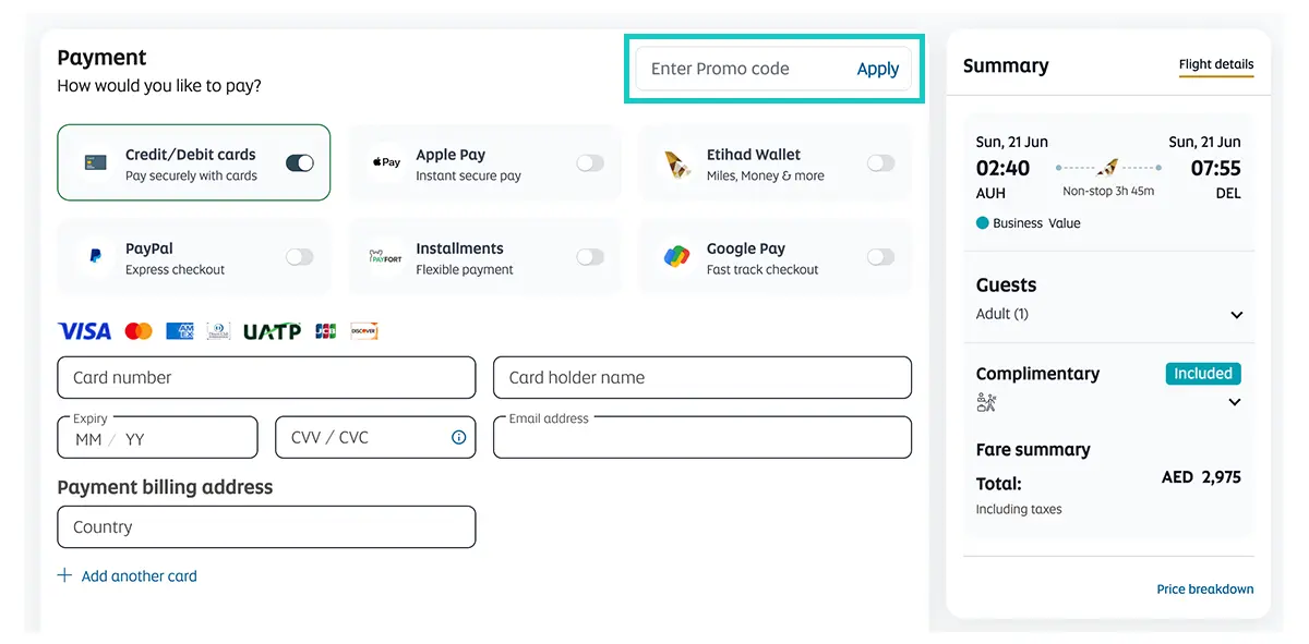 apply etihad promo code