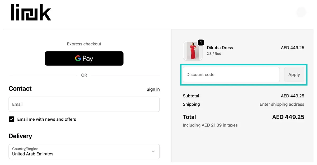 apply link discount code