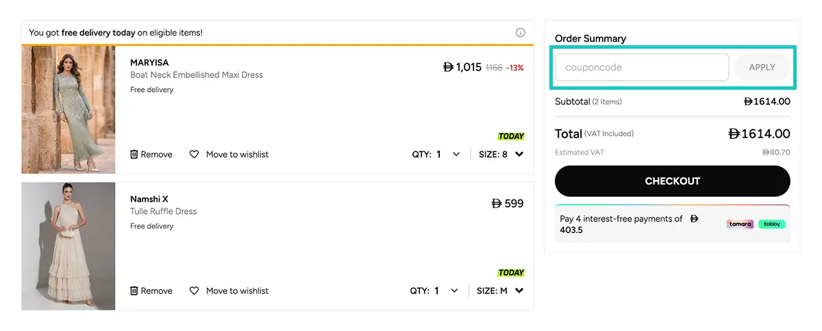 apply namshi coupon code
