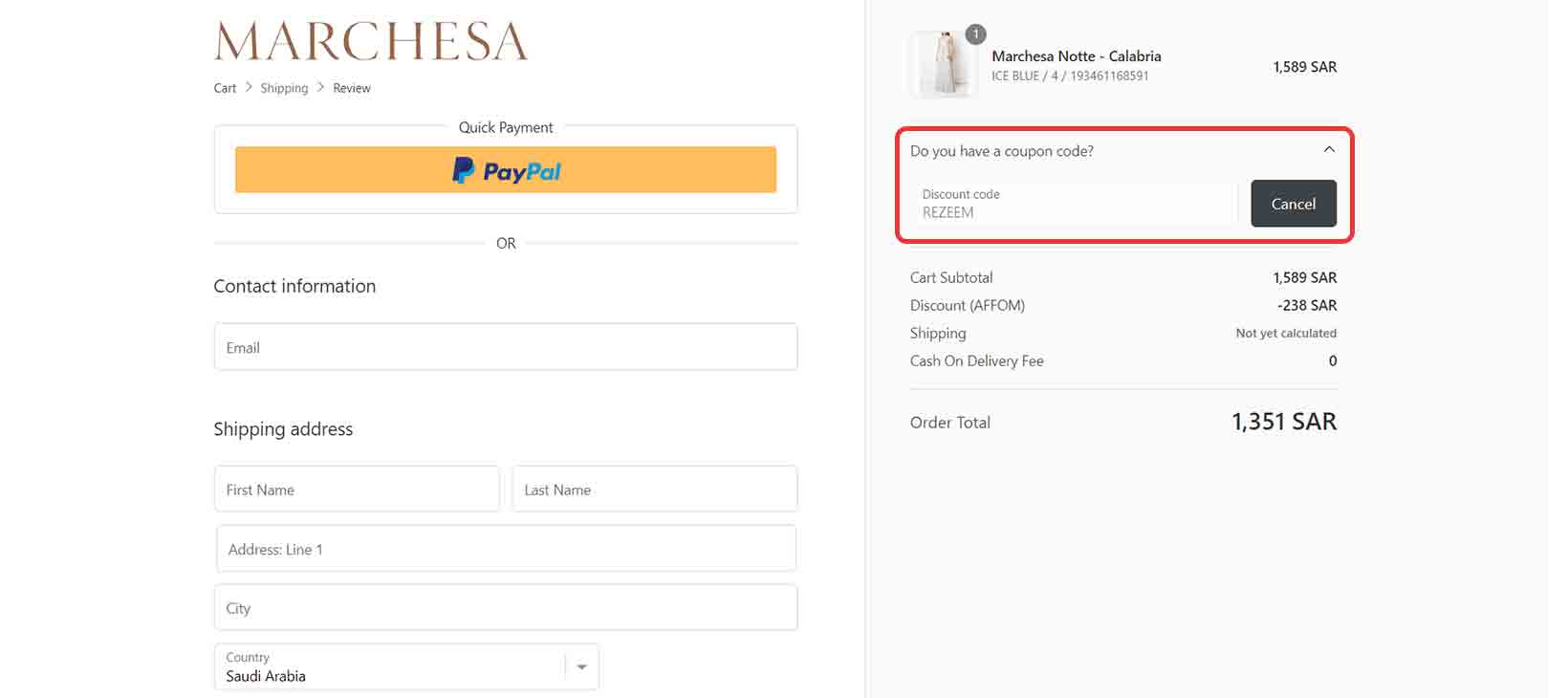 Apply Marchesa Discount Code at Checkout