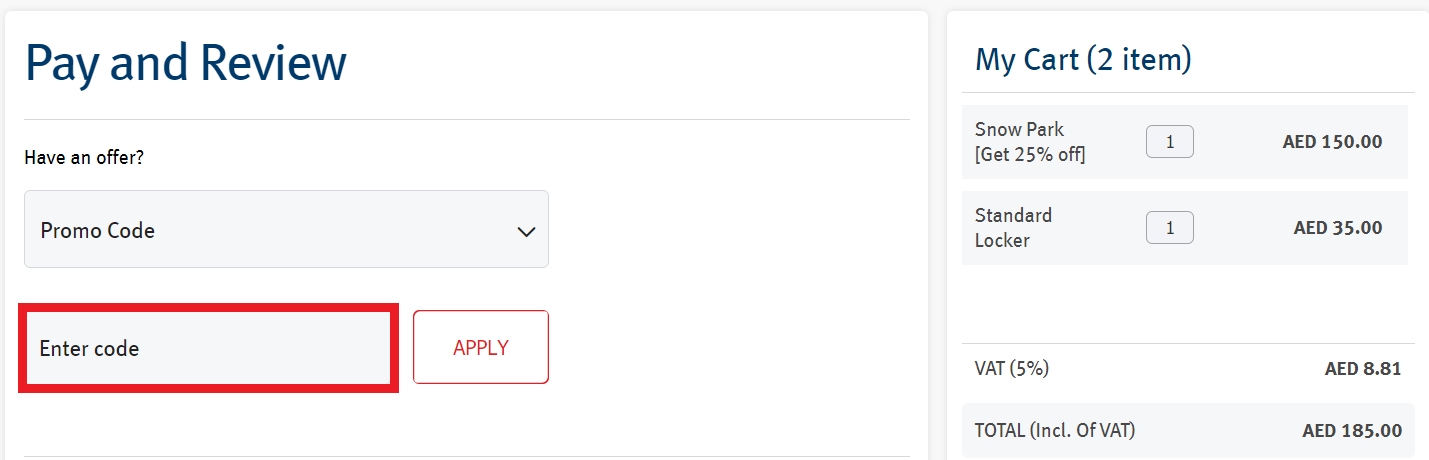 Apply Promo Code Ski Dubai at Checkout
